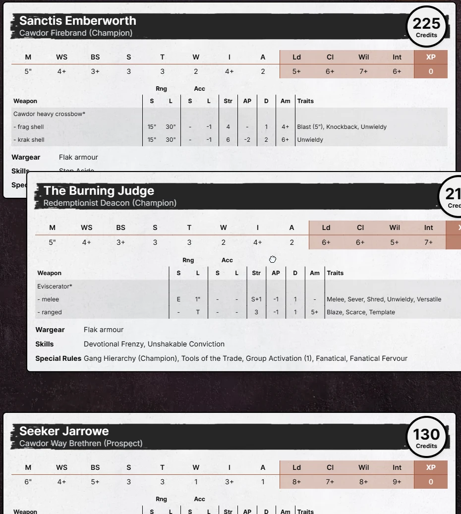Demonstration of drag and drop functionality to reorder fighter cards in Munda Manager gang view